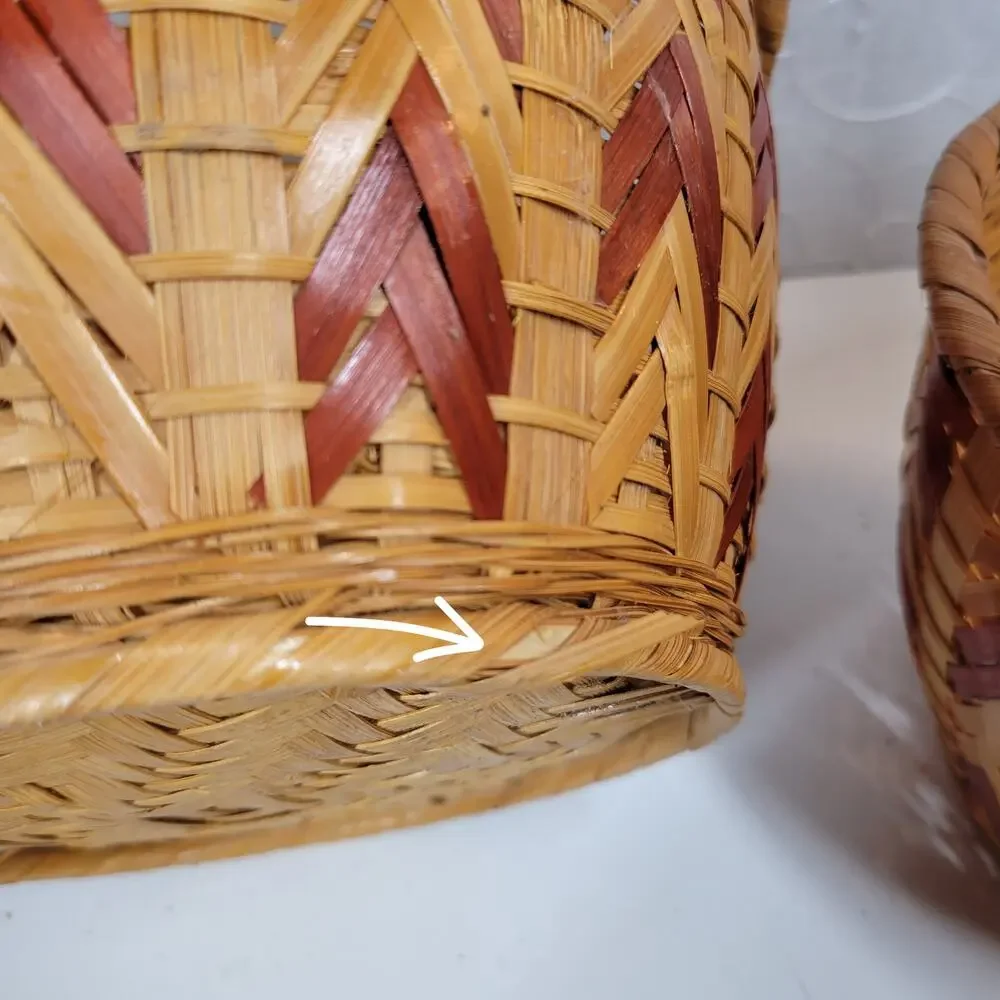 6 VTG Nesting Wicker Baskets Tan Brown Woven Chevron Boho Baskets Cottage Core